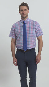 ALL OVER STRETCH SHORT SLEEVE BUTTON DOWN DRESS SHIRT - PHLOX PINK