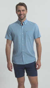 BREEZE SHORT SLEEVE PRINTED BUTTON DOWN SHIRT - PLACID BLUE