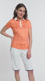 ALLY PRINTED SHORT SLEEVE POLO - VERMILLION ORANGE