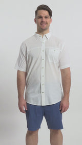 BIG & TALL DOCKSIDE SHORT SLEEVE CHAMBRAY SHIRT - BRIGHT WHITE