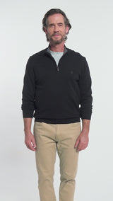 FINE GAUGE QUARTER
 ZIP SWEATER - BLACK
