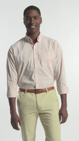 PERFORMANCE COMFORT LONG SLEEVE PLAID BUTTON DOWN SHIRT - ALMOND CREAM