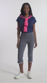 BILLIE PIPED PRINTED CAPRI PANT - MEDIEVAL BLUE