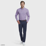 ALL-OVER STRETCH L/S PLAID BUTTON-DOWN DRESS SHIRT - LILAC