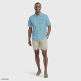 Izod Mens Shirt Sunshield Performance Short Sleeve Printed Button Down Shirt Blue 