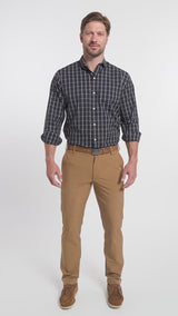TRAVELER FLAT FRONT CHINO - COGNAC HTHR