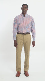 PERFORMANCE COMFORT LONG SLEEVE PLAID BUTTON DOWN SHIRT - ORANGE RUST