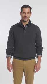 HOLIDAY BUTTON MOCK SWEATER - ASPHALT