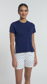 SKYLAR SHORT SLEEVE SWEATER TEE - NAVY