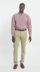 PERFORMANCE COMFORT LONG SLEEVE GINGHAM BUTTON DOWN SHIRT - BIKING RED