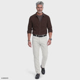 CORDUROY LONG SLEEVE BUTTON-DOWN SHIRT - SEAL BROWN