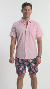 DOCKSIDE SHORT SLEEVE CHAMBRAY SHIRT - PINK CARNATION