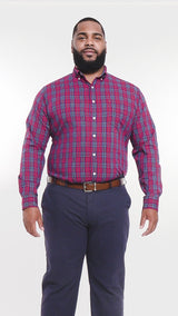 BIG & TALL HOLIDAY TARTAN LONG SLEEVE BUTTON DOWN SHIRT - RED DAHLIA