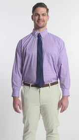 BIG & TALL ALL-OVER STRETCH BUTTON DOWN DRESS SHIRT - SHEER LILAC