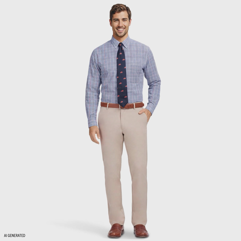 Izod Mens Dress Shirt All Over Stretch Long Sleeve Plaid Button Down Dress Shirt Blue 