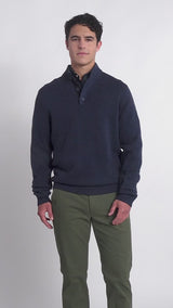 HOLIDAY BUTTON MOCK SWEATER - NAVY BLAZER