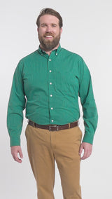 BIG & TALL PERFORMANCE COMFORT LONG SLEEVE PLAID BUTTON DOWN SHIRT - FIR