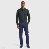 ALL-OVER STRETCH TARTAN BUTTON-DOWN DRESS SHIRT - NAVY BLAZER