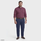 BIG & TALL PERFORMANCE COMFORT PLAID BUTTON-DOWN SHIRT - ZINFANDEL