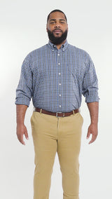 BIG & TALL PERFORMANCE COMFORT LONG SLEEVE PLAID BUTTON DOWN SHIRT - TRUE NAVY