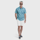 SUNSHIELD PERFORMANCE S/S PRINTED BUTTON-DOWN SHIRT - TEAL