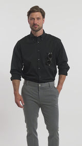 ALL-OVER STRETCH BUTTON-DOWN DRESS SHIRT (BUTTON DOWN COLLAR) - BLACK