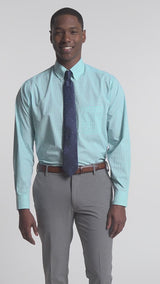 ALL OVER STRETCH PLAID BUTTON DOWN DRESS SHIRT - LIMPET SHELL