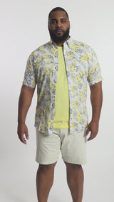 BIG & TALL DOCKSIDE SHORT SLEEVE CHAMBRAY PRINTED SHIRT - BRIGHT WHITE