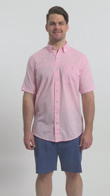 BIG & TALL DOCKSIDE SHORT SLEEVE CHAMBRAY SHIRT - PINK CARNATION