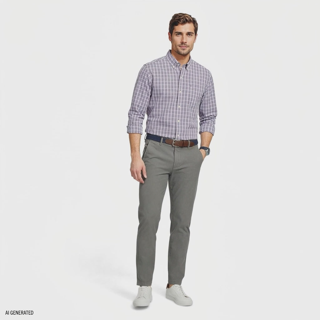 Izod Mens Shirt Performance Comfort Long Sleeve Plaid Shirt Purple 
