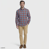 STRATTON FLANNEL PLAID BUTTON-DOWN SHIRT - LICHEN BLUE