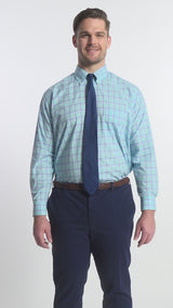 BIG & TALL ALL-OVER STRETCH BUTTON DOWN DRESS SHIRT - LIMPET SHELL