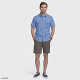 Izod Mens Shirt Sunshield Performance Short Sleeve Printed Button Down Shirt Blue 