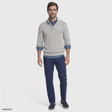 MARLED BUTTON MOCK-NECK SWEATER - ROCK HTHR