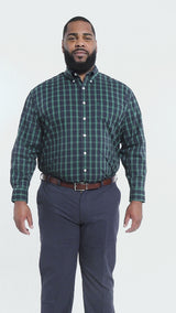 BIG & TALL HOLIDAY TARTAN LONG SLEEVE BUTTON DOWN SHIRT - BLACK