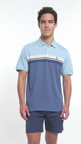 ADVANTAGE PERFORMANCE SHORT SLEEVE STRIPED POLO - BLUE HEATHER
