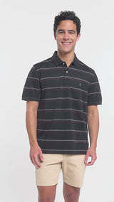 ADVANTAGE PERFORMANCE SHORT SLEEVE STRIPED POLO - BLACK