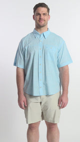 BIG & TALL DOCKSIDE SHORT SLEEVE CHAMBRAY SHIRT - AQUARIUS