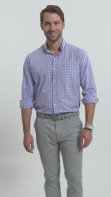 PERFORMANCE COMFORT LONG SLEEVE PLAID BUTTON DOWN SHIRT - VIOLA