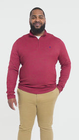 BIG & TALL PERFORMANCE COMFORT STRIPED QUARTER ZIP - TOMATO