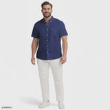 BIG & TALL BREEZE S/S PRINTED BUTTON-DOWN SHIRT - TWILIGHT BLUE