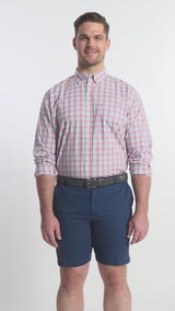 BIG & TALL PERFORMANCE COMFORT LONG SLEEVE PLAID BUTTON DOWN SHIRT - MAUVEGLOW