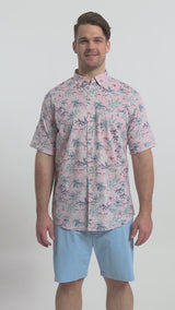 BIG & TALL DOCKSIDE SHORT SLEEVE CHAMBRAY PRINTED SHIRT - NOSEGAY