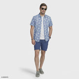 Izod Mens Shirt Dockside Chambray Short Sleeve Printed Button Down Shirt Vallarta Blue 