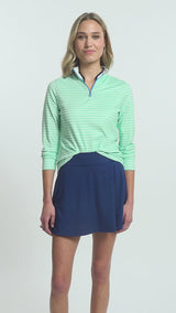 ZABRINA PERFORMANCE STRETCH LONG SLEEVE STRIPED ZIP PULLOVER - ICE GREEN