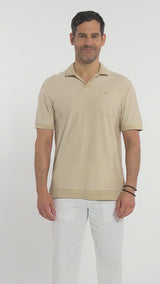 JOHNNY COLLAR TEXTURED 
KNIT POLO - EGRET