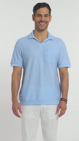 JOHNNY COLLAR TEXTURED 
KNIT POLO - CHAMBRAY BLUE