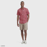 Izod Mens Shirt Sunshield Performance Short Sleeve Printed Button Down Shirt Red 