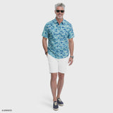 SUNSHIELD PERFORMANCE S/S PRINTED BUTTON-DOWN SHIRT - TEAL