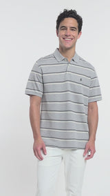 ADVANTAGE PERFORMANCE SHORT SLEEVE STRIPED POLO - GREY HEATHER